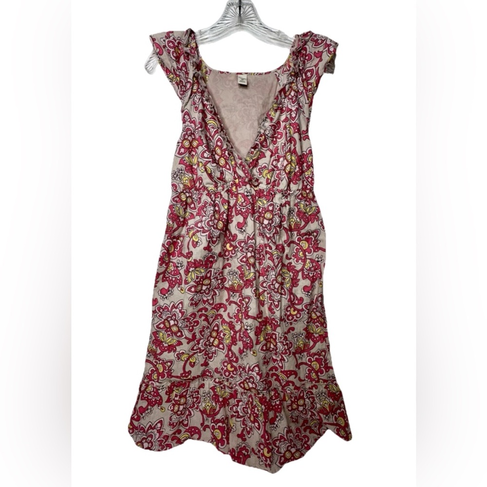 Old Navy Babydoll Dress‎ Women’s Size M Pink Tan Floral Paisley Ruffles Girlie